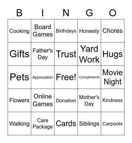 Mental Health Among Families Bingo Card