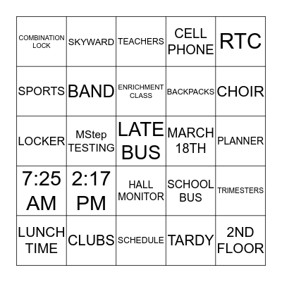 WELCOME TO WESTERN MIDDLE SCHOOL BINGO! Bingo Card