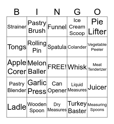 Kitchen Equipment BINGO!! Bingo Card