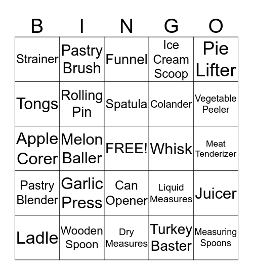 Kitchen Equipment BINGO!! Bingo Card