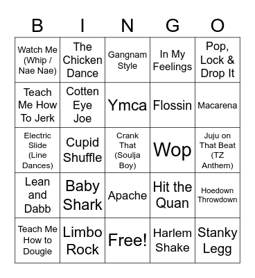 Songs That Have A Dance Associated With Them Bingo Card