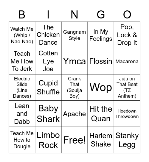 Songs That Have A Dance Associated With Them Bingo Card