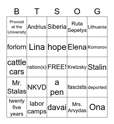 Between the Shades of Gray Bingo Card