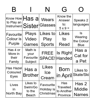 "Get to Know Me" Bingo Card