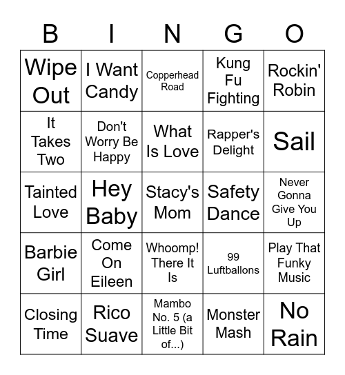 Sally's Hits Bingo Card