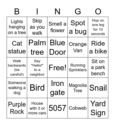 Neighborhood Bingo! Bingo Card