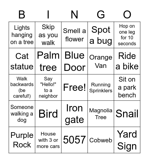 Neighborhood Bingo! Bingo Card