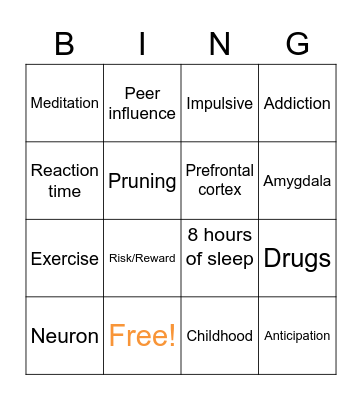Brain & Adolescence Bingo Card