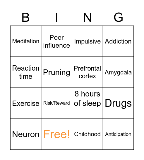 Brain & Adolescence Bingo Card