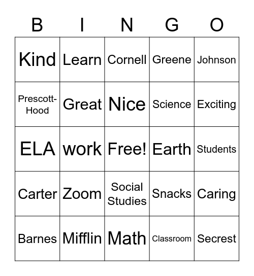 8th Grade Team Bingo Card