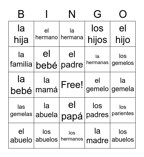 La familia Bingo Card