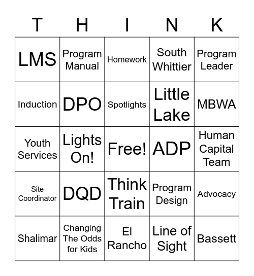Think Together Bingo Card