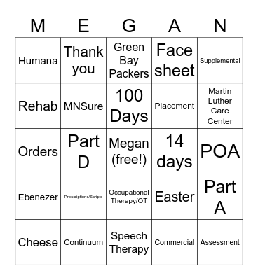 Megan's Bingo Bonanza! Bingo Card