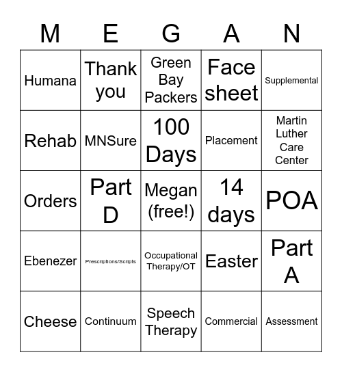 Megan's Bingo Bonanza! Bingo Card
