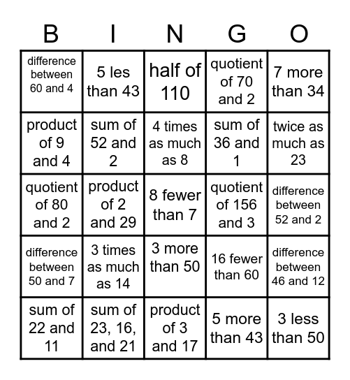 Expression - O Bingo Card