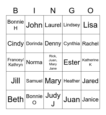 Just For Fun Bingo Card