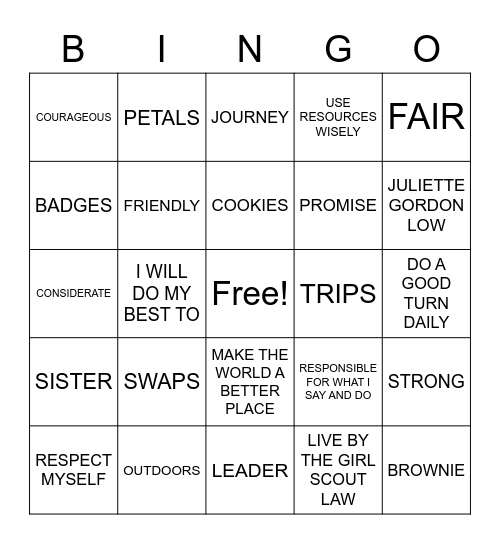 GIRL SCOUTS Bingo Card