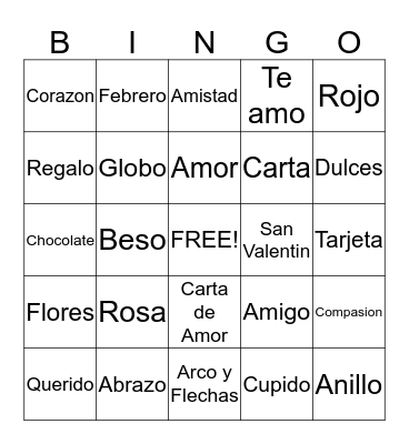 El Dia de los Enamorados Bingo Card