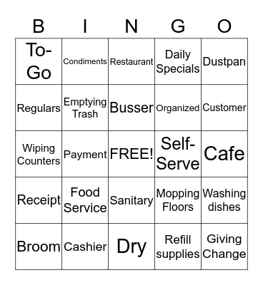 Food Service Job BINGO Card