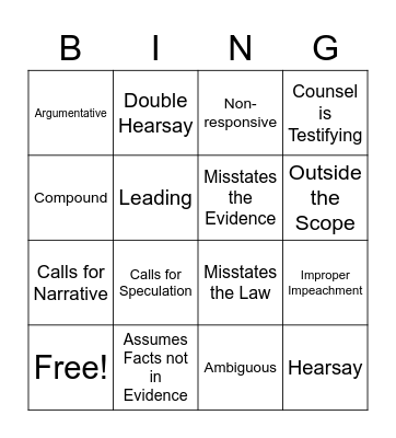 OBJECTION BINGO Card