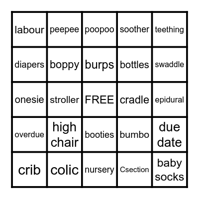Baby Chu's BABY SHOWER BINGO Card