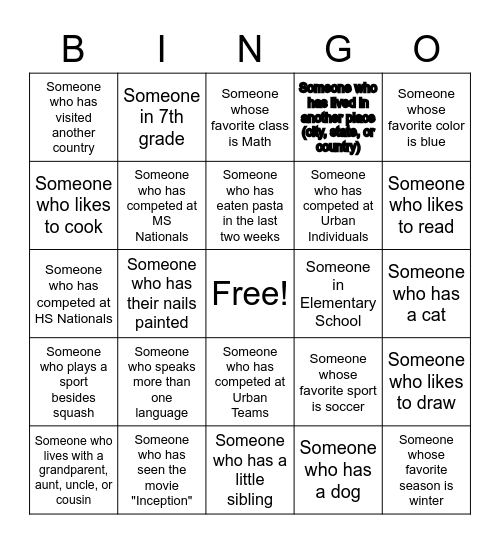Untitled Bingo Card