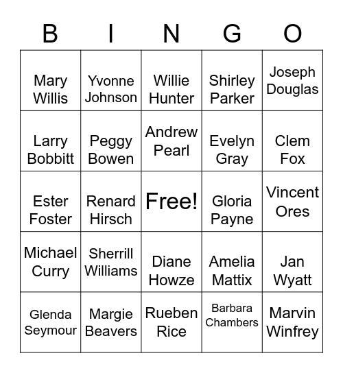 Manassas Class of 1971 Bingo Card