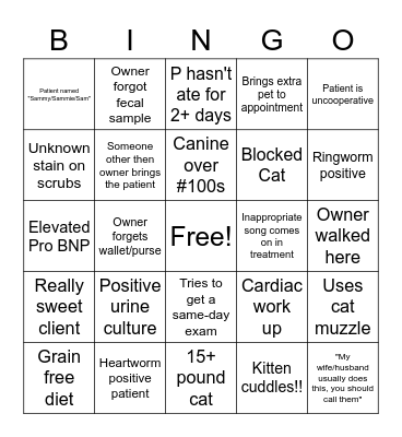 Covid-19 Veterinary Curbside Bingo Card