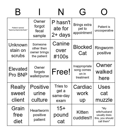 Covid-19 Veterinary Curbside Bingo Card