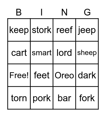 EE AR OR Bingo Card