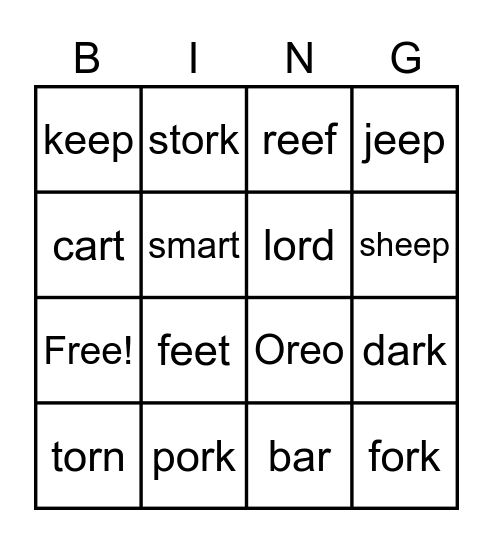 EE AR OR Bingo Card