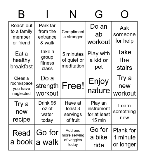 25 Days of Wellness Bingo Card