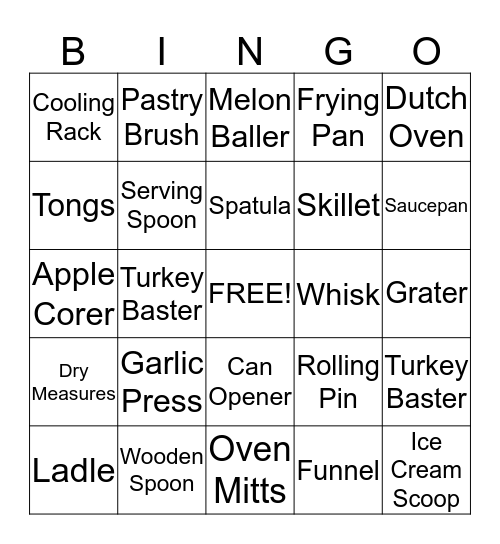 Kitchen Equipment BINGO!! Bingo Card