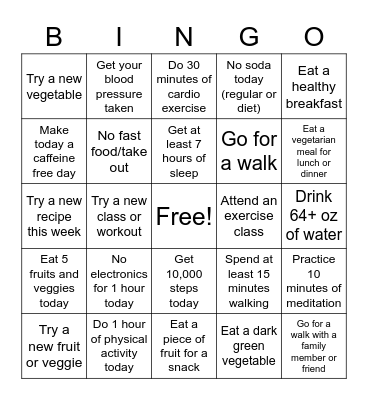 Wellness Bingo Card