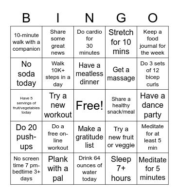 #BeWell Bingo Card