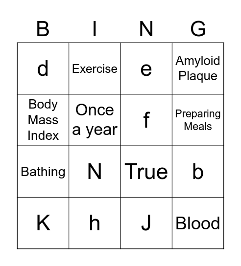 Health Literacy Bingo Card