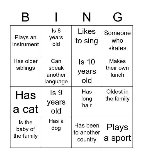 Getting To Know You Bingo Card