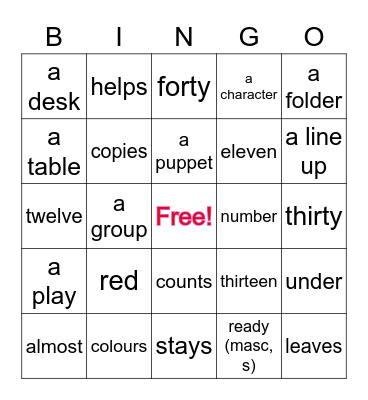 French Vocab H Bingo Card