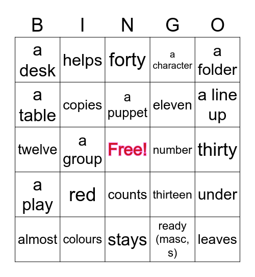 French Vocab H Bingo Card