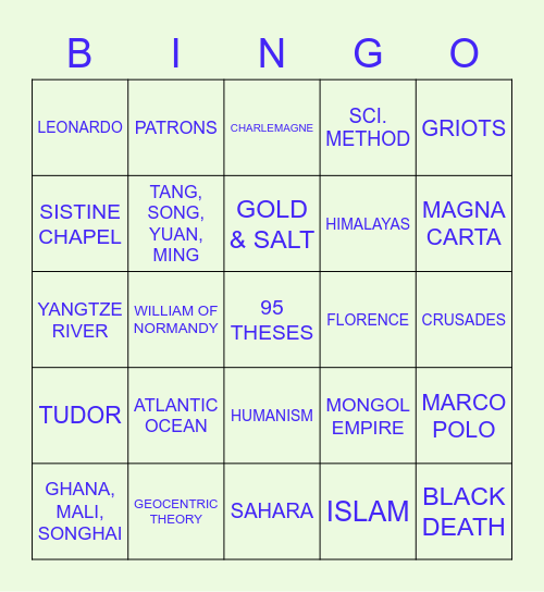 TCAP Review Bingo Card
