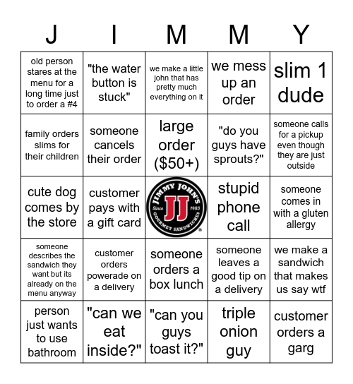 Jimmy John's Bingo Card