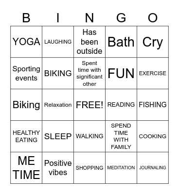 Self Care Bingo Card