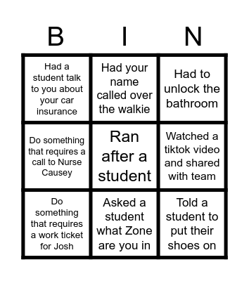 Triad Fun Bingo Card