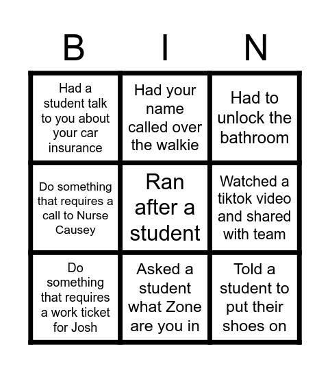 Triad Fun Bingo Card