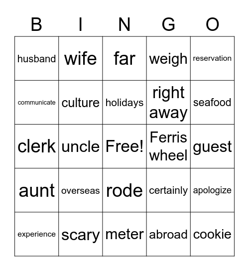 A Trip to Singapore Bingo Card