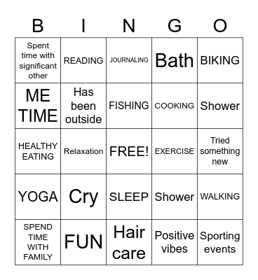 Self Care Bingo Card