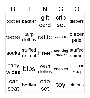 Baby Shower Bingo Card