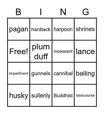 Vocabulary U5 L6 Bingo Card