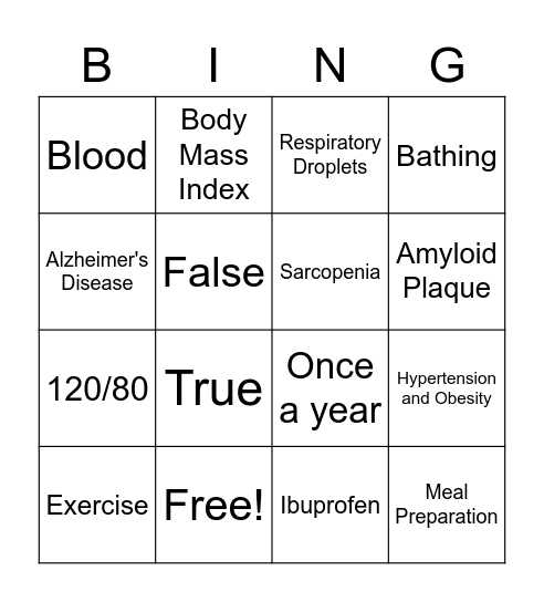 Health Literacy Bingo Card