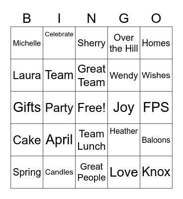 FPS Spring (March to May) Birthday Bingo Card